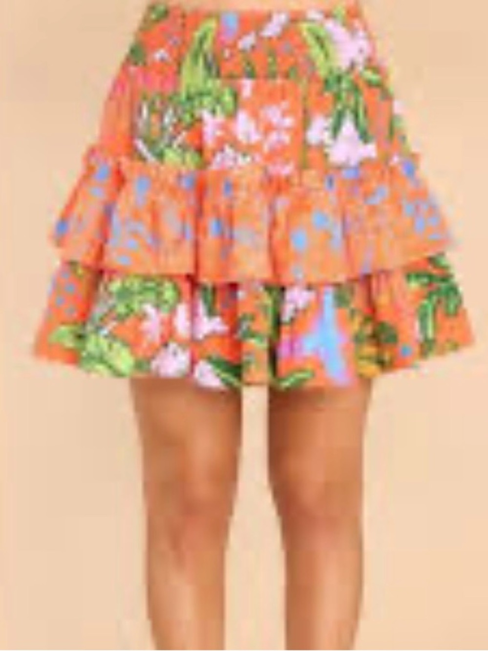 Alden Adair Angela Smocked Tiered Ruffle Mini Skirt Island Tiger XS